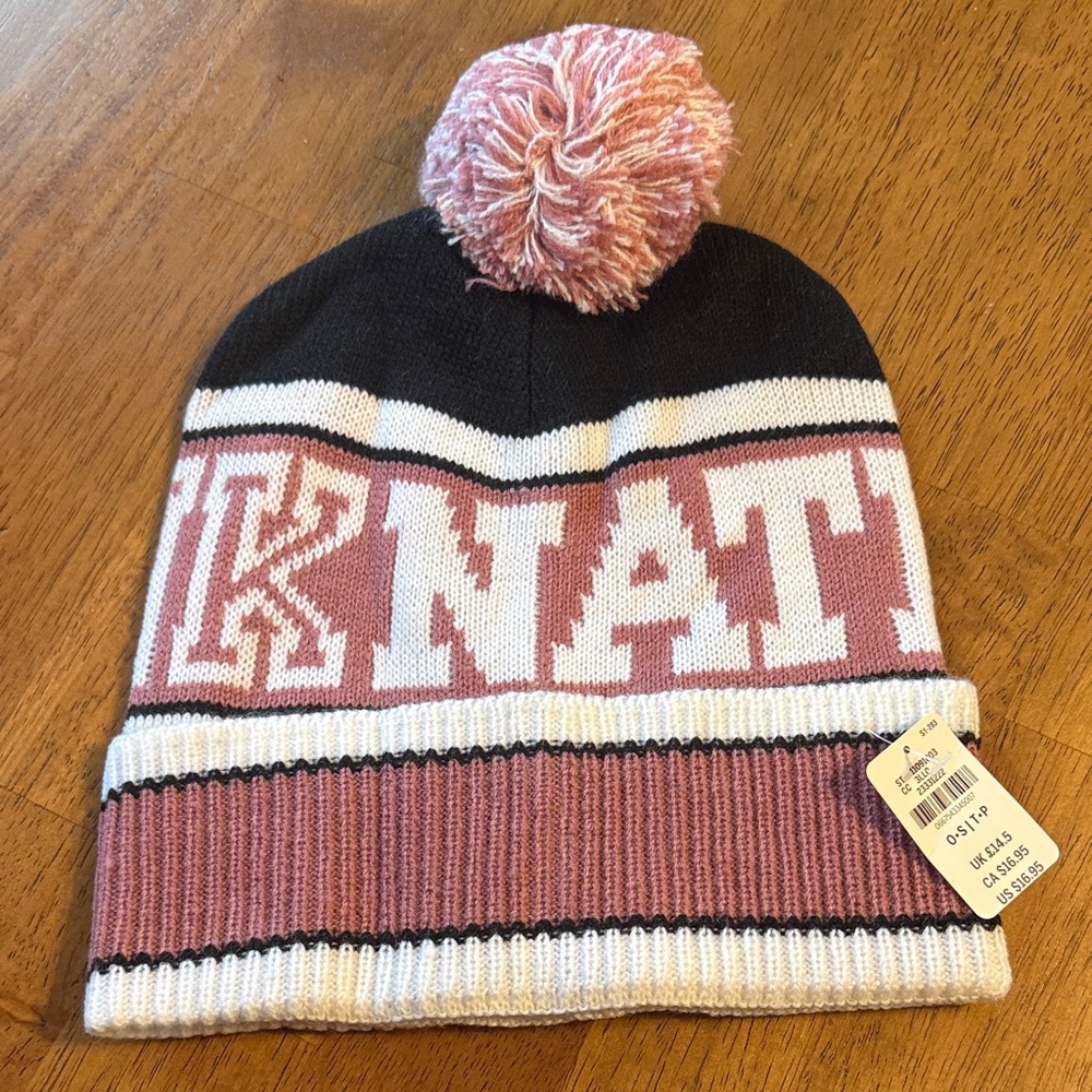 PINK Victoria's Secret Black and Pink Knit Beanie